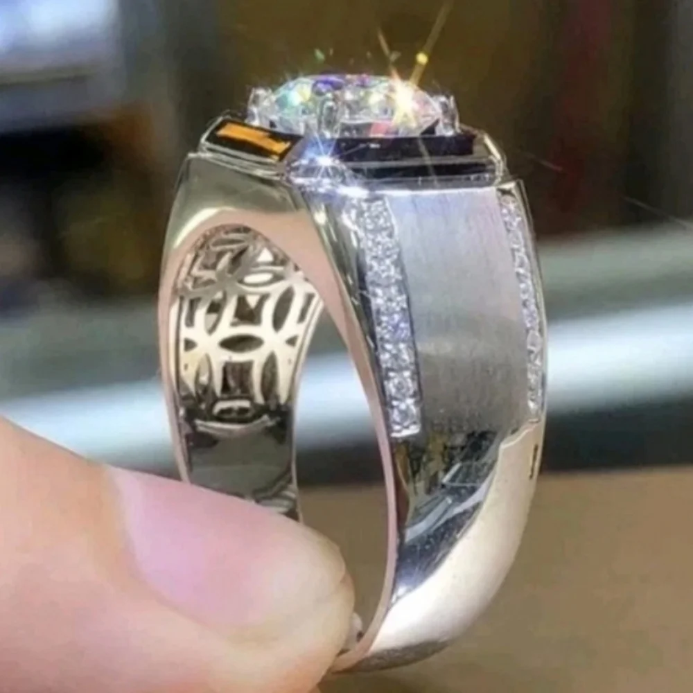 Mens Silver Ring with Large Square Gemstone Sz 8